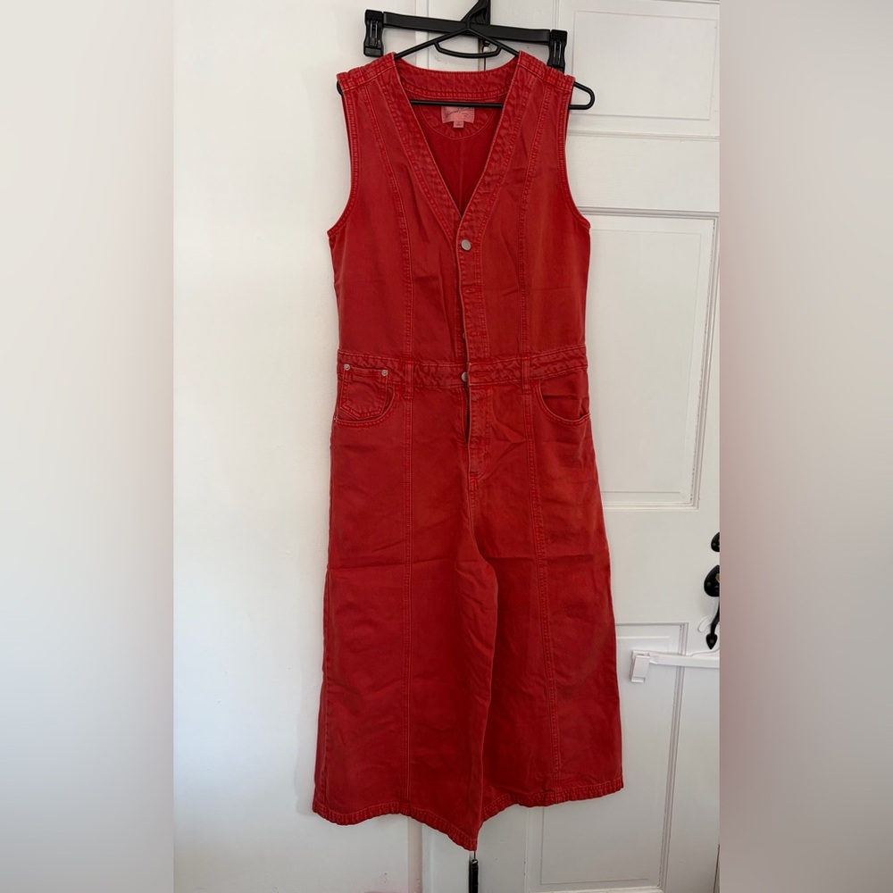 Universal Thread Red Sleeveless Denim Jumpsuit Romper